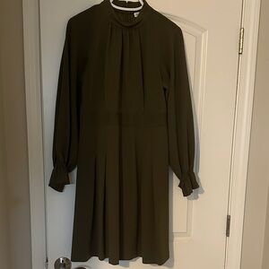 Calvin Klein Olive Green Long-Sleeve Pleated Midi Dress